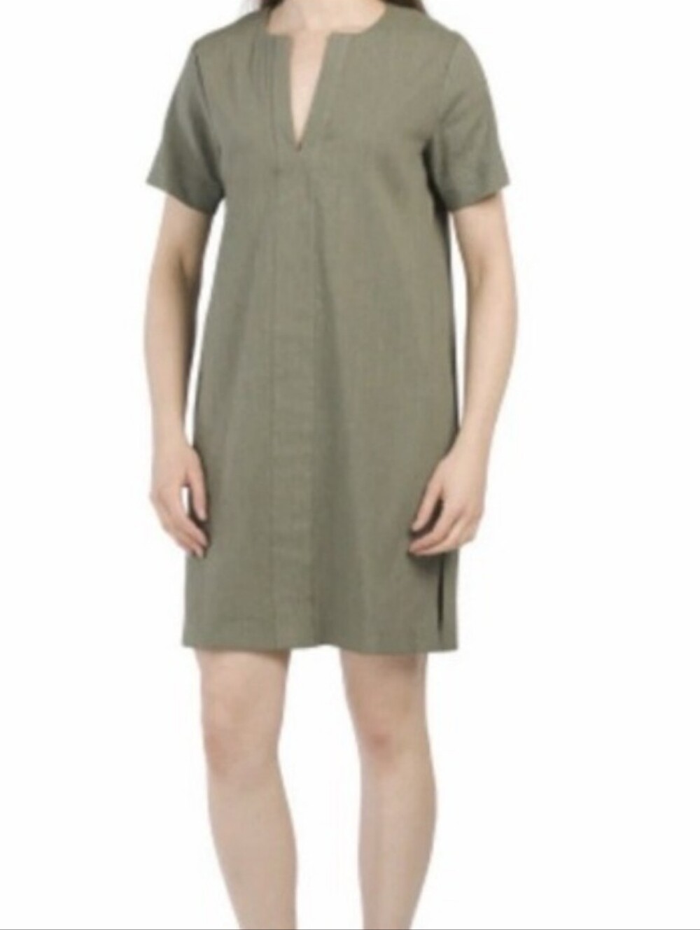 Theory Caliver Slit Front Shift Dress Linen Blend Olive Army Green Minimalist M